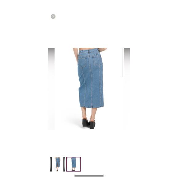 HOUSE OF HARLOW 1960 Midi Denim Skirt Front Slit STRETCHY Size 4 - Picture 10 of 10